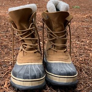 Sorel Caribou Tan and Gray Winter Fur Boots